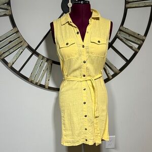 GUESS YELLOW BUTTON UP DRESS NWTS